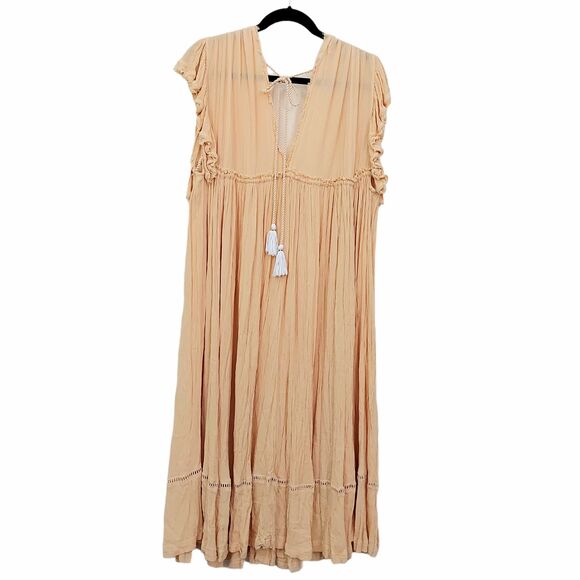Free People Midi Dress Medium Cream Bali Will Wait For You Bohemian Embroidered - Picture 6 of 12